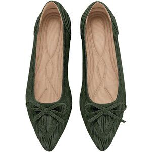 Women Slingback Pointed Toe Green Flats Bow Comfortable Dressy Party Work Shoes